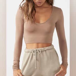Joah Brown Scoop Neck Long Sleeve Crop Top In Sienna Size S/M Gently Used